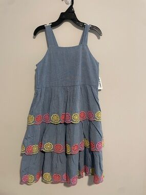 Old Navy Chambray Tiered Sundress with Pink & Yellow Embroidery